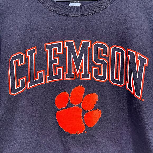 Clemson Tigers Champion Cropped Logo Tee Gray Boxy Fit Football Womens Small - Picture 2 of 5